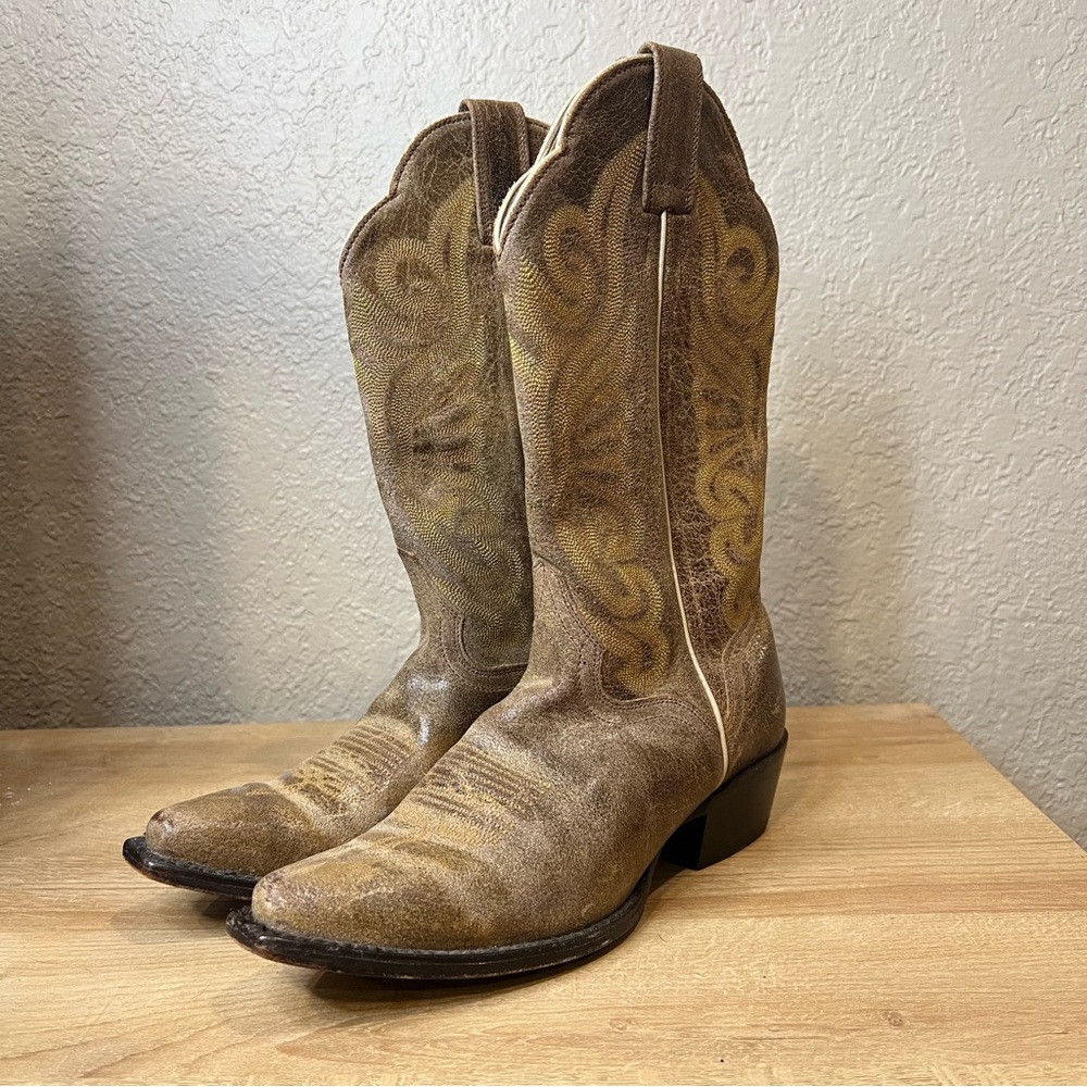 Vintage J.B Dillon Distressed Snip Toe Cowboy Brown Boots Women's 7B